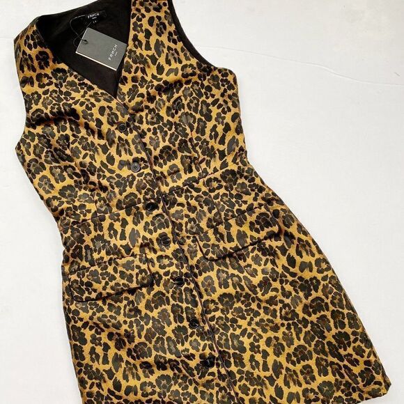 FRNCH Paris Adelphia Dress Button Down Jacquard Leopard Print Pockets NWT Size S - Picture 1 of 10